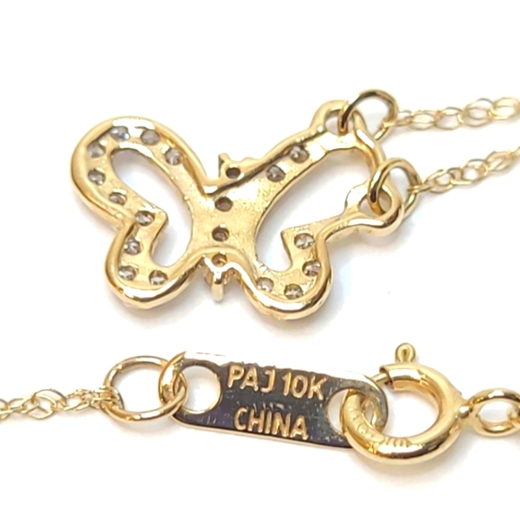 10k Solid Gold Necklace With Diamond And Gold Butterfly Pendant - Picture 3 of 10